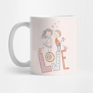 Big Love Cute Whimsically Drawn Girl and Boy Mug